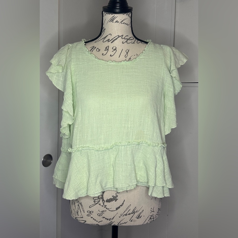 Maeve Mint Ruffle Sleeve Blouse